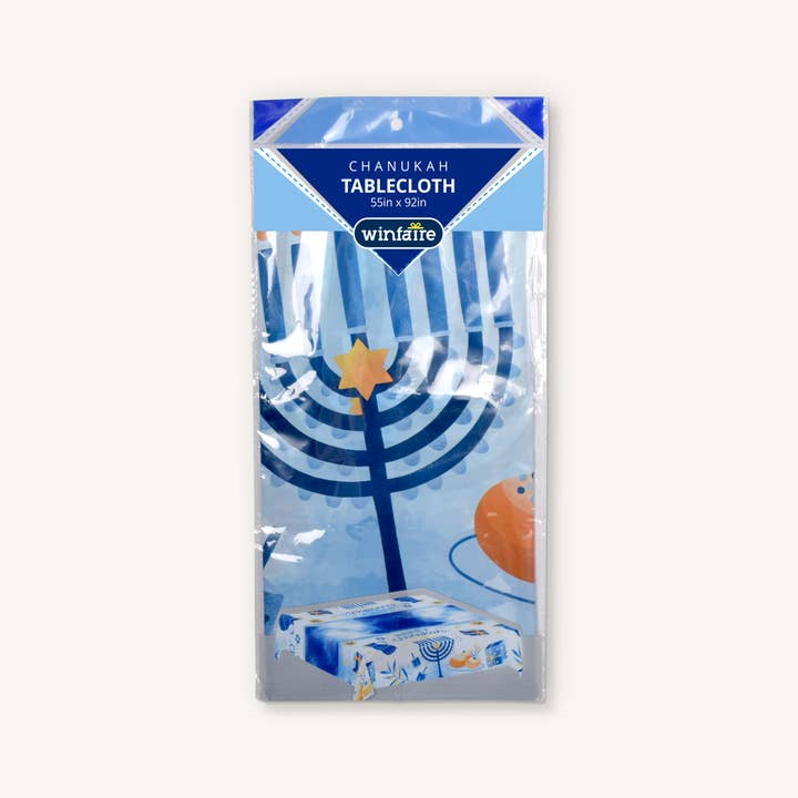 Ner Mitzvah - Wholesale Disposable Table Cover/Runner - Chanukah Plastic Tablecloth - Blue - 1 Pack1