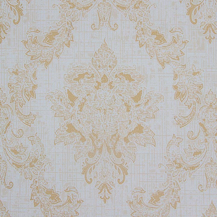 Papier peint amovible autocollant à motifs de vignes vieillies, couleur or foncé damas et blanc cassé, rouleau de 5,5 m x 60 cm, 3,3 m². pour la vente par Dundee Deco