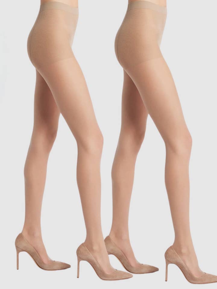 Medias transparentes y sedosas para adelgazar de 15 deniers, paquete de 2, color nude para venta al por mayor de High Heel Jungle