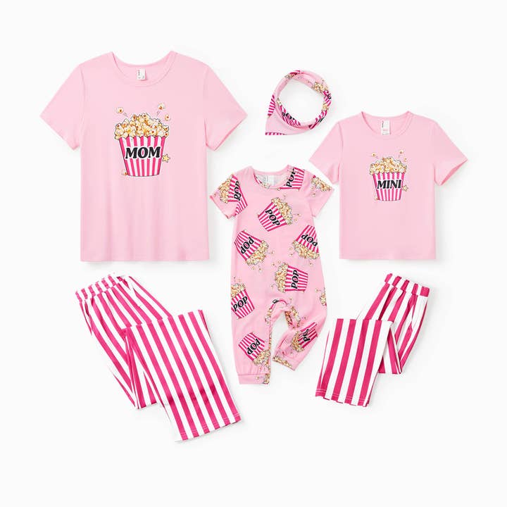 Valentine's Family Short-sleeve Popcorn Striped Pajamas Set for wholesale by PatPat Matching