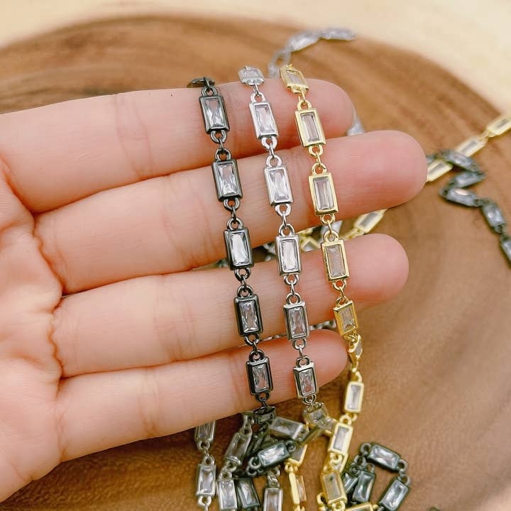 CZ Rectangle Diamond Micro Pave Link Chain By Yard, CH009 and other Purchase Wholesale diamonds by the yard. Free Returns & Net 60 Terms on Faire trending on Faire.