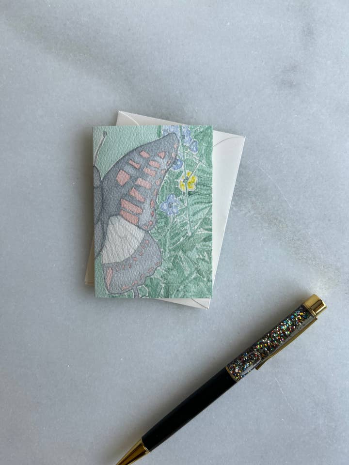 Mini cartão exclusivo em aguarela borboleta frente e verso (2,5x3,5") por atacado de Catherine Davis Studio