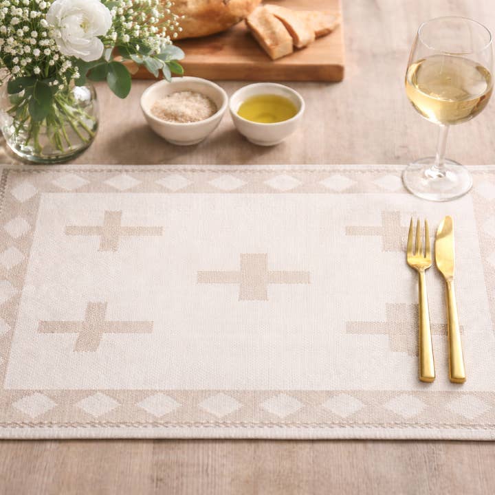 Individual Reversível Tecido Cinzento com Cruz 35x48 cm por atacado de Fennco Styles