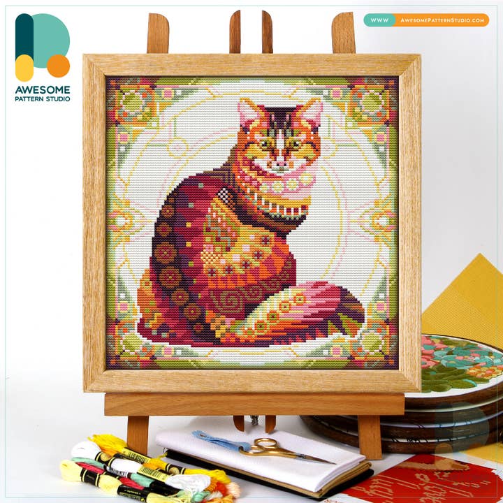 CS581-1 Mandala Cat, kit de point de croix compté pour la vente par Awesome Pattern Studio