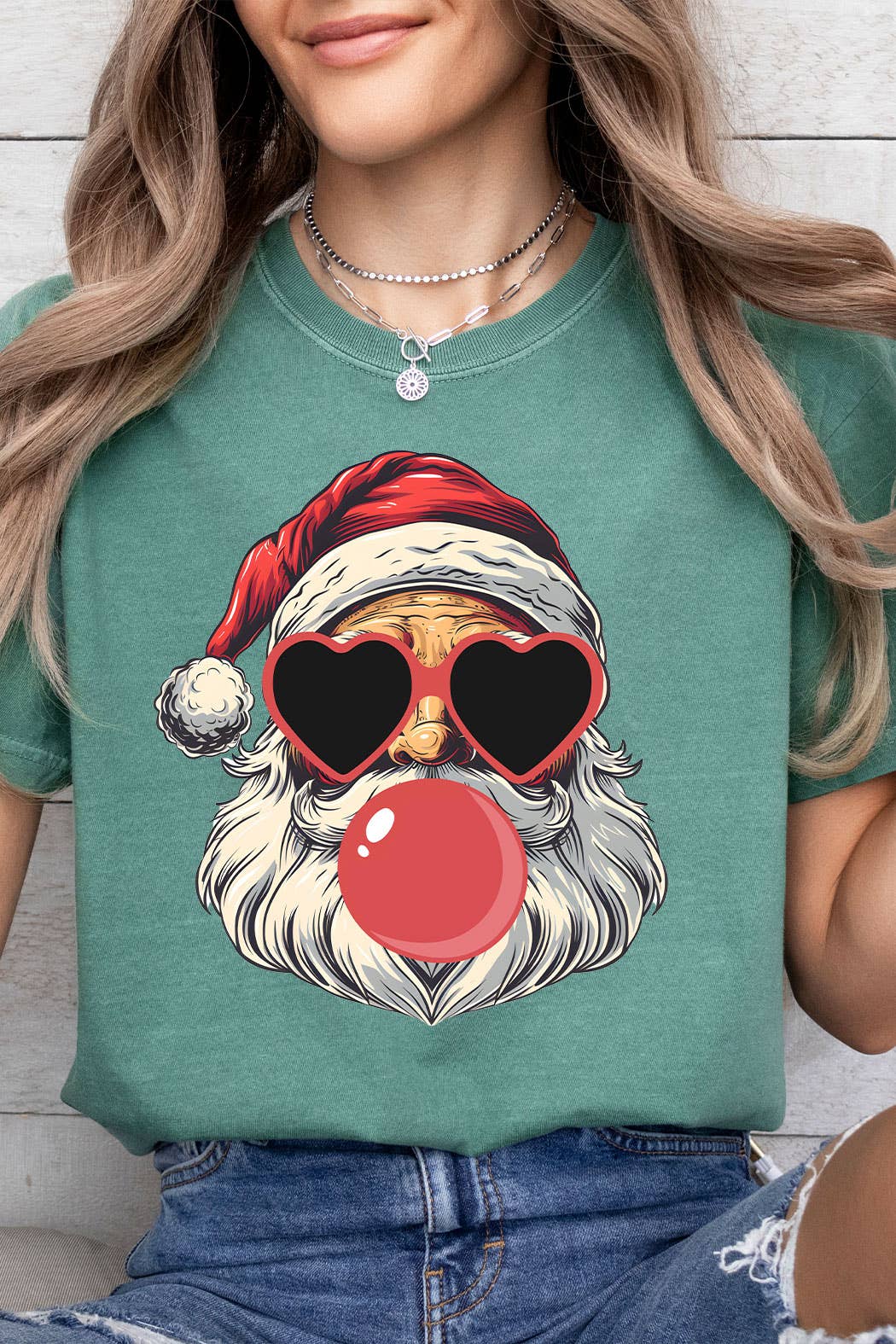 Kissed Apparel - Wholesale Screen Printed T-Shirt - Women's - Santa Blowing Bubble Gum Comfort Colors Tee2