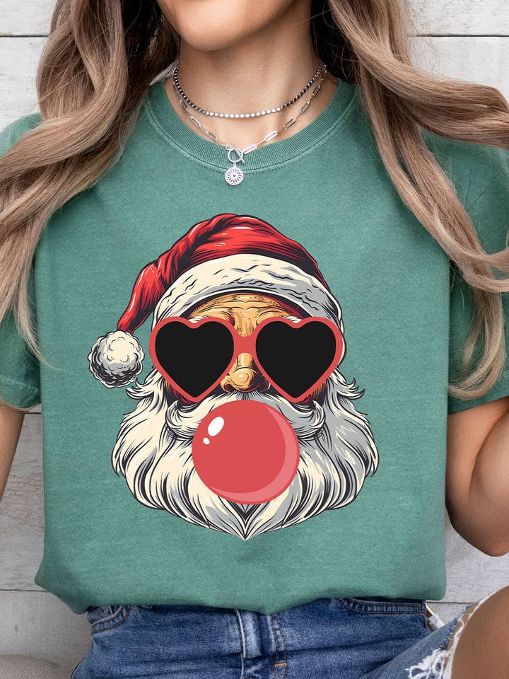Kissed Apparel - Wholesale Screen Printed T-Shirt - Women's - Santa Blowing Bubble Gum Comfort Colors Tee2
