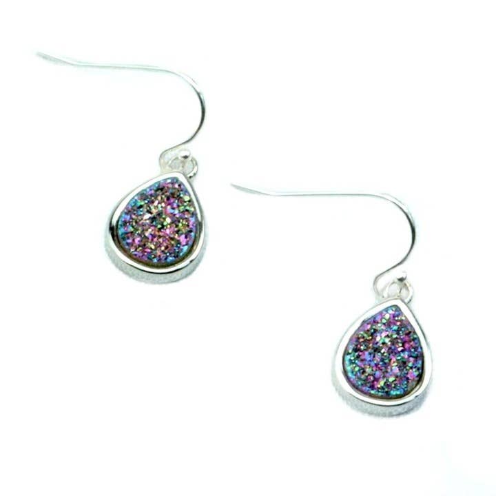 Emma Silver Druzy Teardrop Earrings for wholesale by Christy Jean Boutique