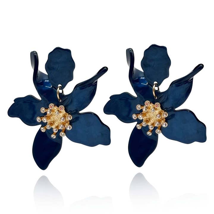 Navy Floral Resin Drop Earrings for wholesale by Michael Nash Jewelry