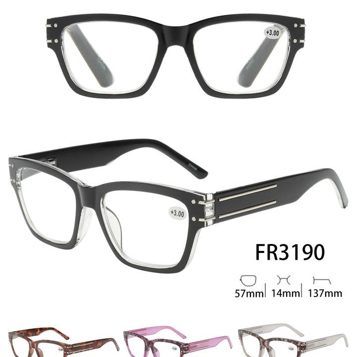 Prime Opticals - Wholesale Eyeglasses - Unisex - FR3190, Large Frame Stylish Arm Reading Glasses/Readers