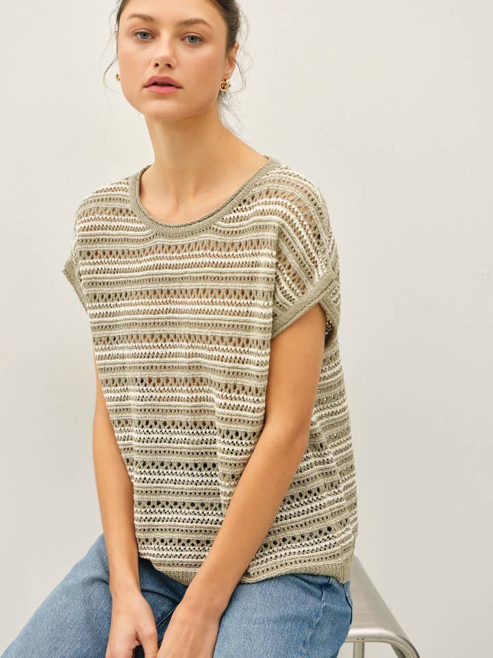 STRIPED PATTERN CROCHET SWEATER TOP for wholesale by Be Cool
