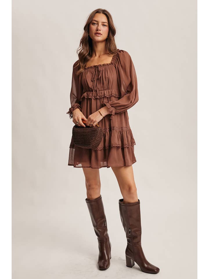 Forte - Wholesale Dress - Women's - Crinkled Tiered Boho Mini Dress FD000517