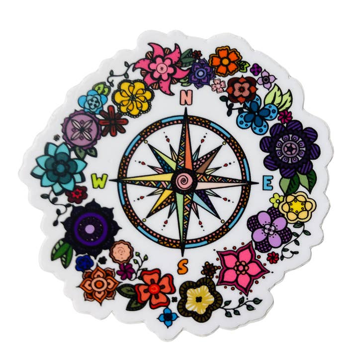 Floral Compass Sticker, 3” x 2.97” for wholesale by Denali & Co.