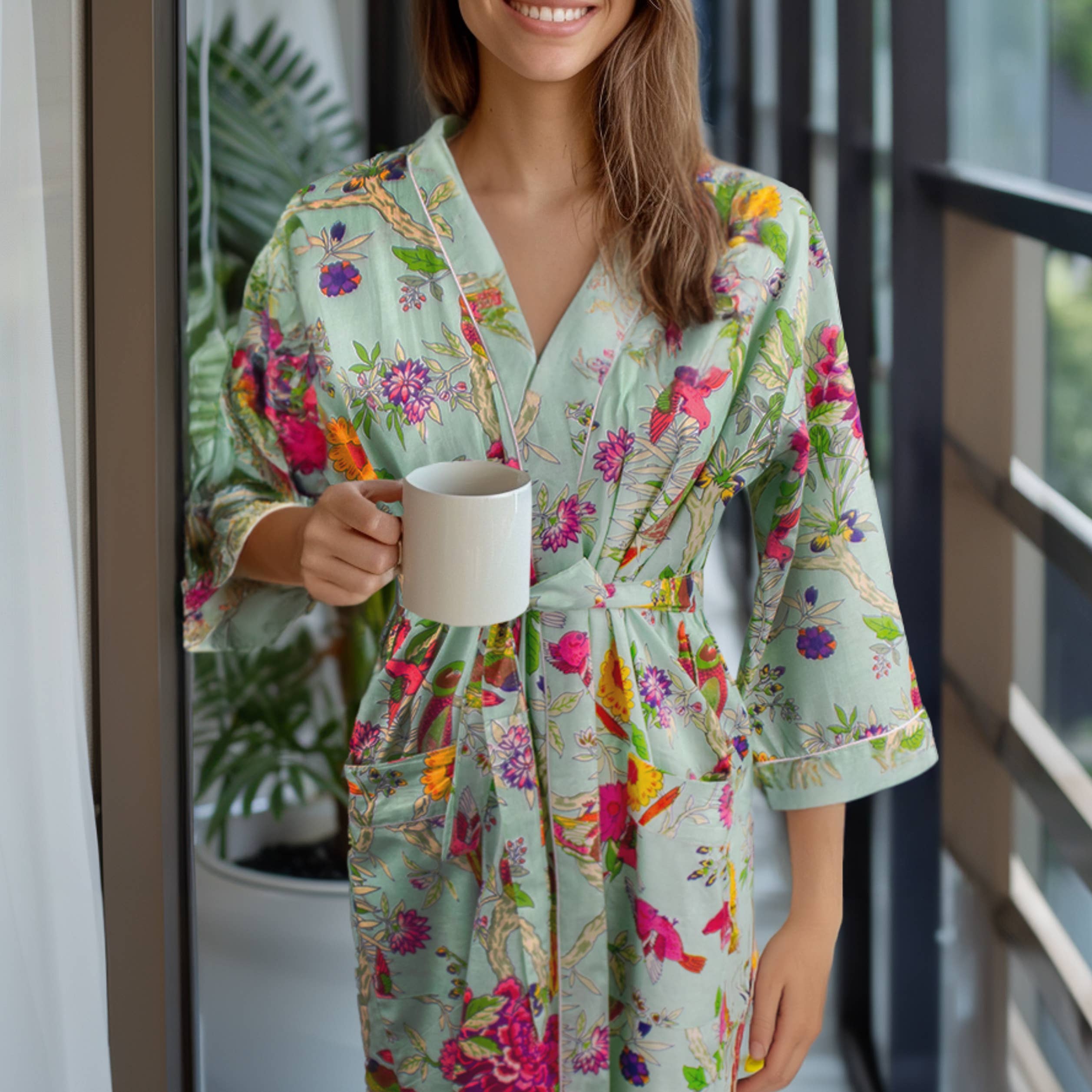 The Cocoon Boutique - Vente Peignoir – femme - Peignoir kimono en coton 100 %, jaune5