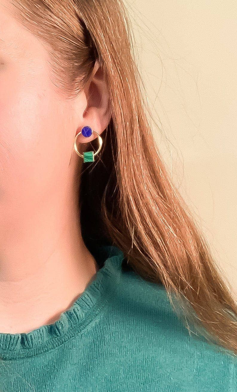 Michelle Starbuck Designs - Wholesale Stud/Post Earrings - Lapis + Malachite Duality Earrings1