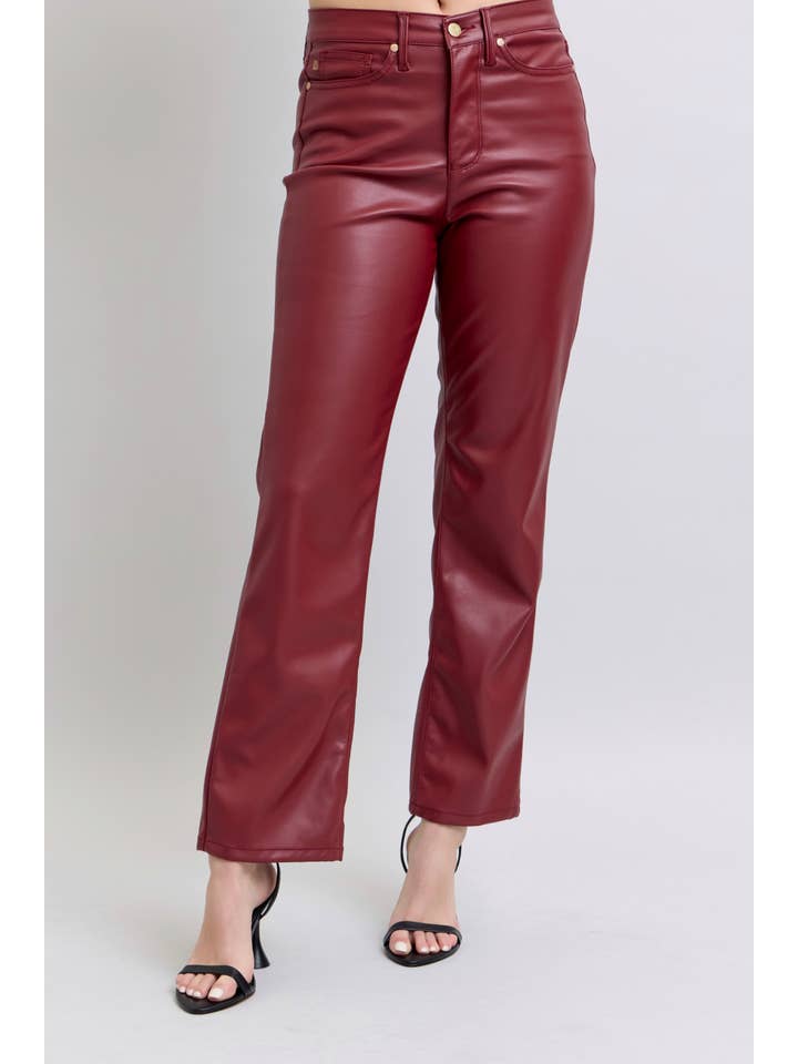 Red Faux Leather Tummy Control High Waisted Straight for wholesale on Faire5
