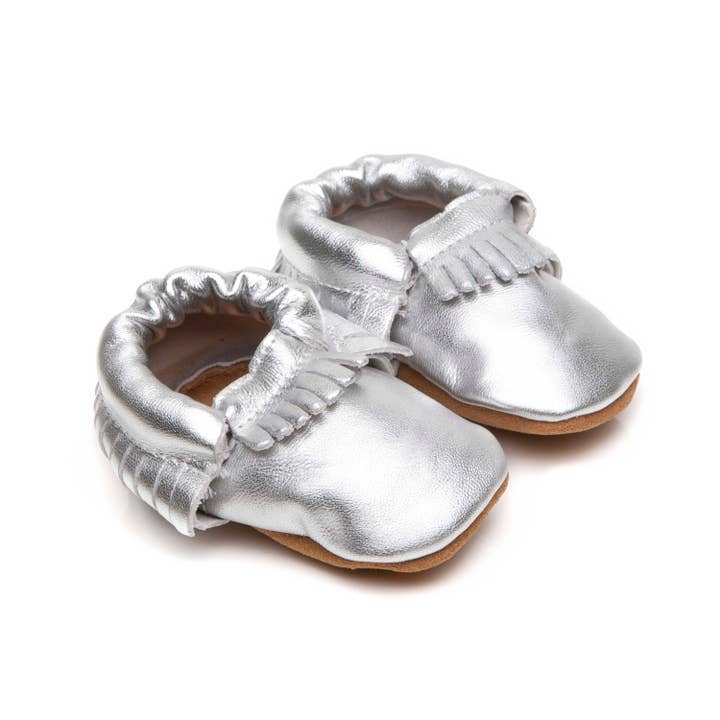 Olea London Ltd - Wholesale Crib Shoes - Baby - Moccasins Soft Leather Baby Shoes Silver