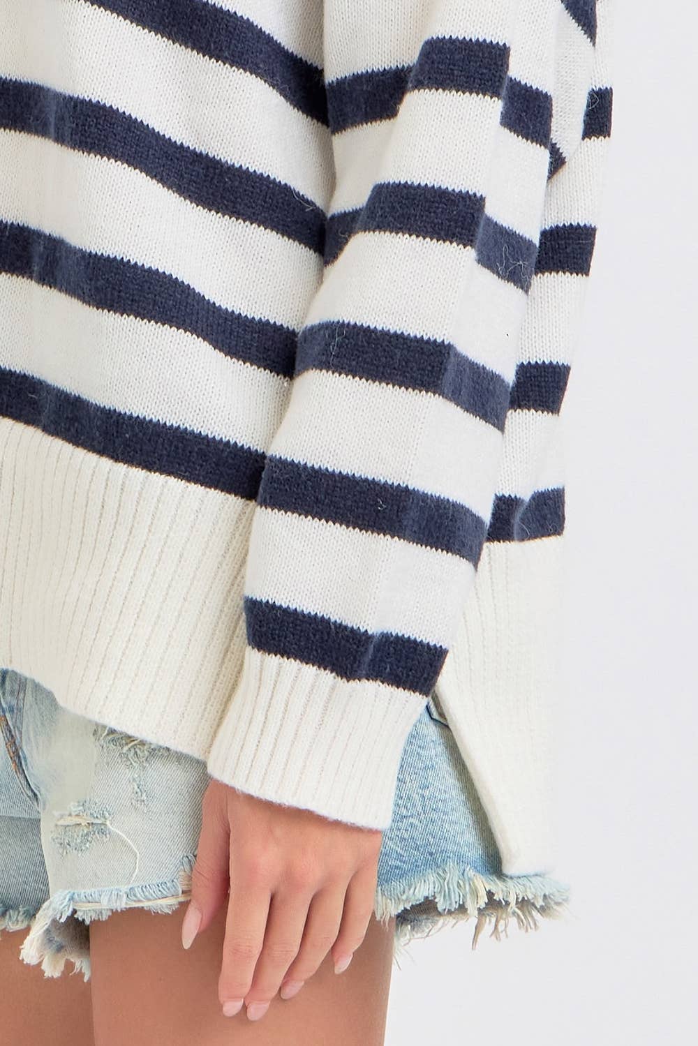 Sweet Lovely by Jen - Wholesale Knit Sweater - Women's - STRIPED ZIP-FRONT OVERSIZED PULLOVER KNIT SWEATER  23