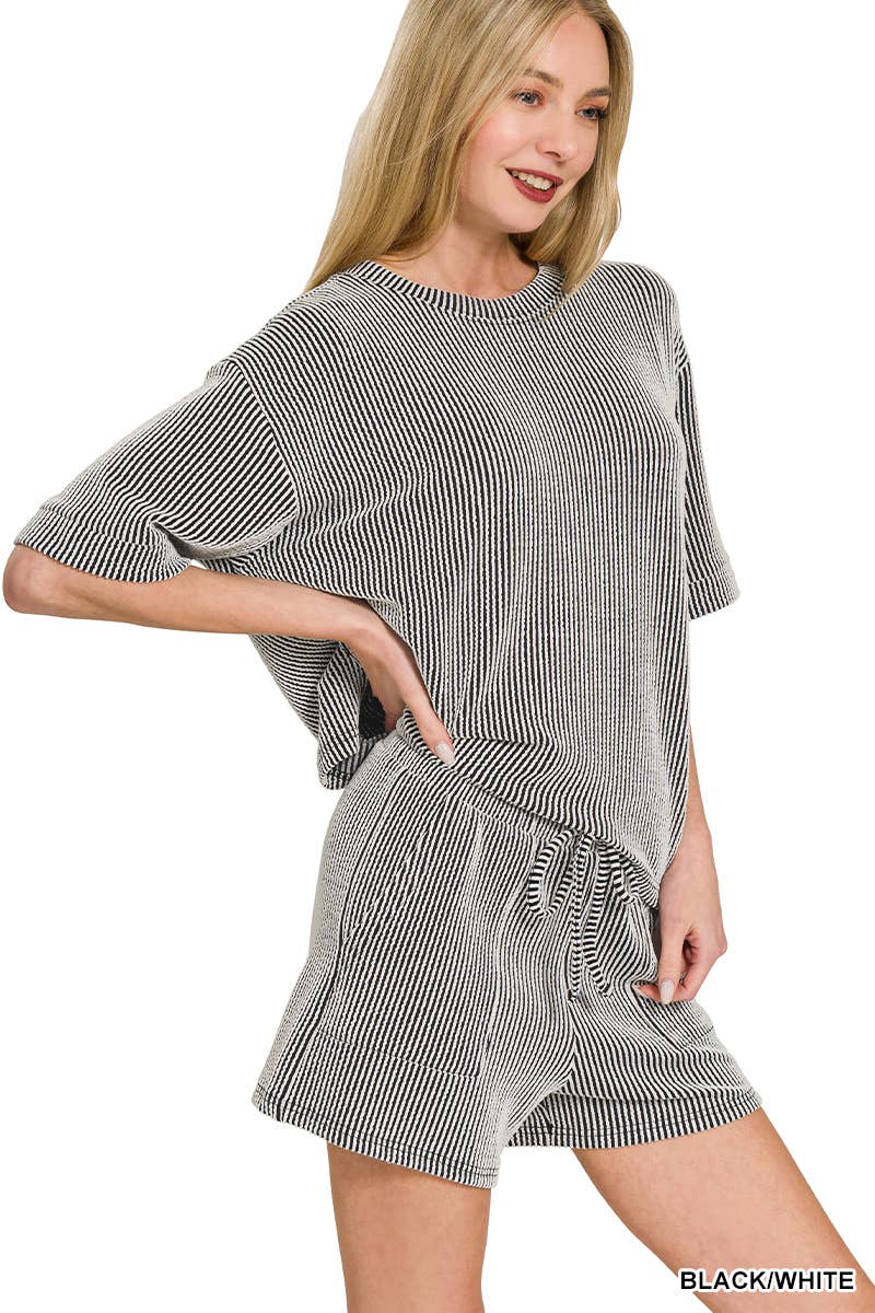 42POPS – Engroshandel Loungesæt - Dame – .Corded Rib T-shirt & Shorts 2-delt Sæt55