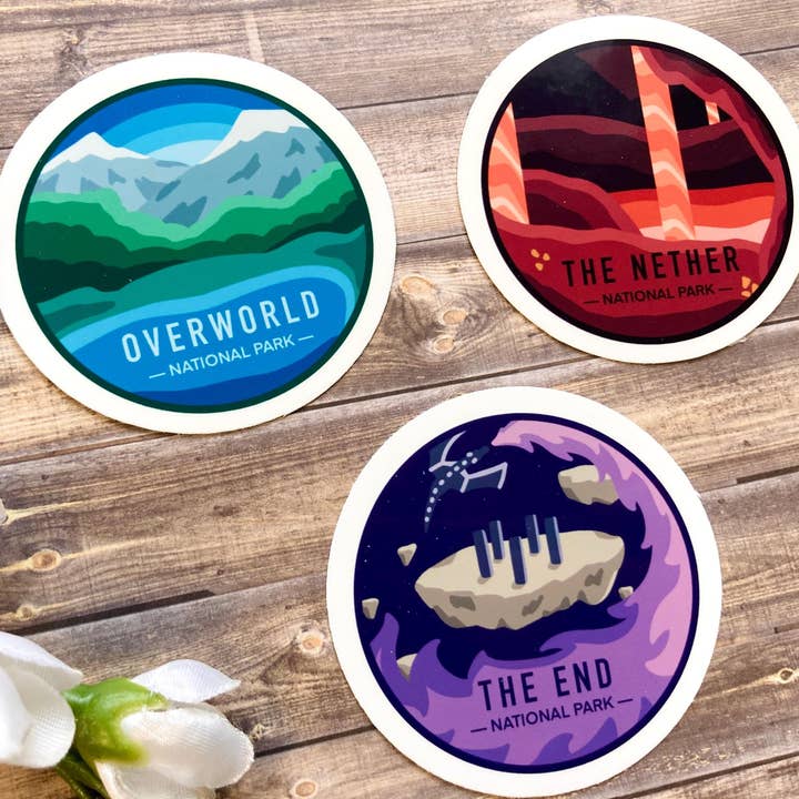 Set di adesivi in vinile opaco dei Parchi Nazionali di Minecraft per la vendita all'ingrosso da parte di Winterstar Art