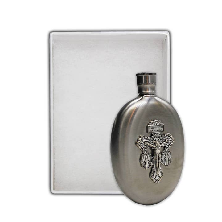 Oremus Mercy - Wholesale Travel Container - Holy Water Flask - Indulgence Cross Oval SS 3 oz2