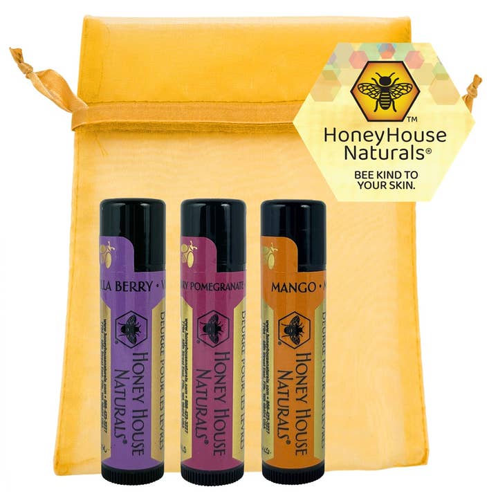 Honey House Naturals - Wholesale Lip Balm Set - Lip Butter Tubes Gift Set - 3 Pack Assorted