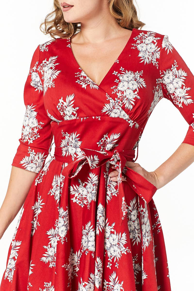 Timeless London – wholesale Dress – Women's – Yara Fit &Flare, Wrap Floral Midi Swing Dress1