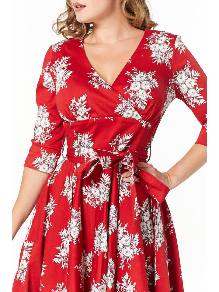 Timeless London – wholesale Dress – Women's – Yara Fit &Flare, Wrap Floral Midi Swing Dress1