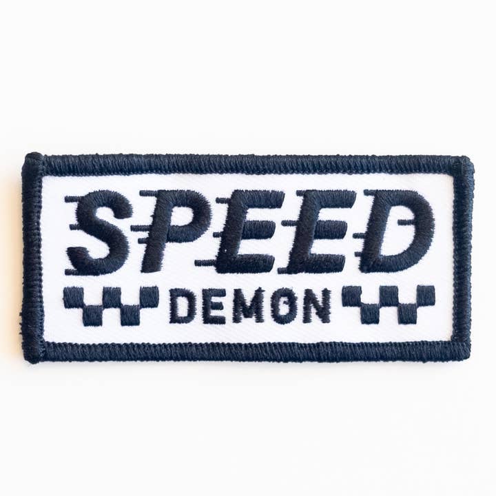 Speed Demon Embroidered Iron on Patch - Black and White for wholesale by Union Made