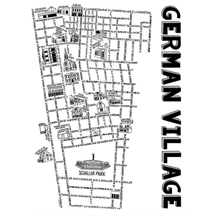 Whereabouts Shop - Wholesale Art Print - German Village Columbus Map Print
