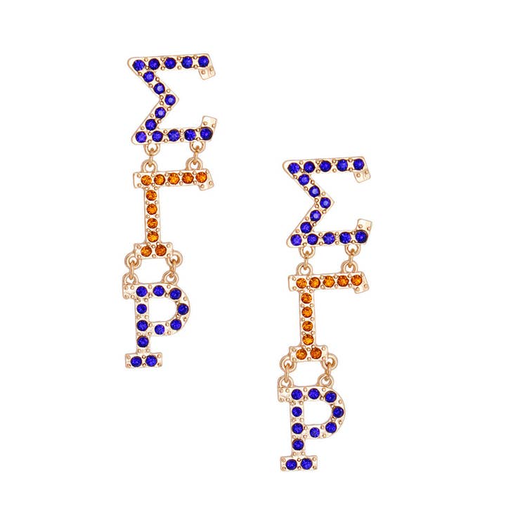 Gold Blue Sorority Dangle Studs for wholesale on Faire