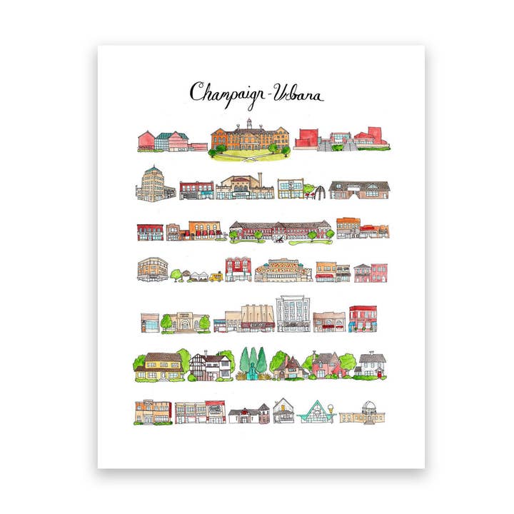 11 “x 14" Champaign-Urbana, impressão IL por atacado de Jodi Lynn's Emporium of Doodles