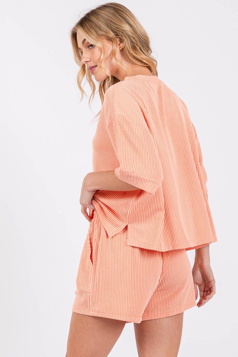 Sewn and Seen - Wholesale Lounge Set - Women's - RIBBED ROUND NECK TOP AND SHORTS SET22