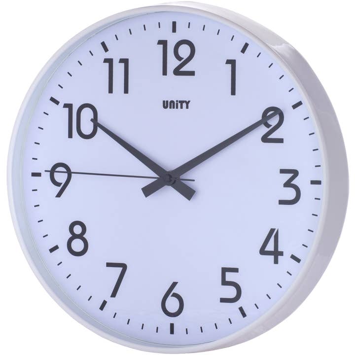 Reloj de pared Unity de 30 cm, Silent Sweep, Fradley, en blanco para venta al por mayor de Viceni