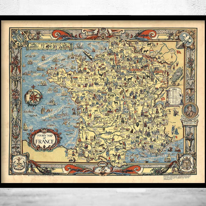 Vieille carte de France Histoire Carte 1936 Carte vintage de France | Impression d'art mural carte vintage pour la vente par OldCityPrints - Old Maps and Posters