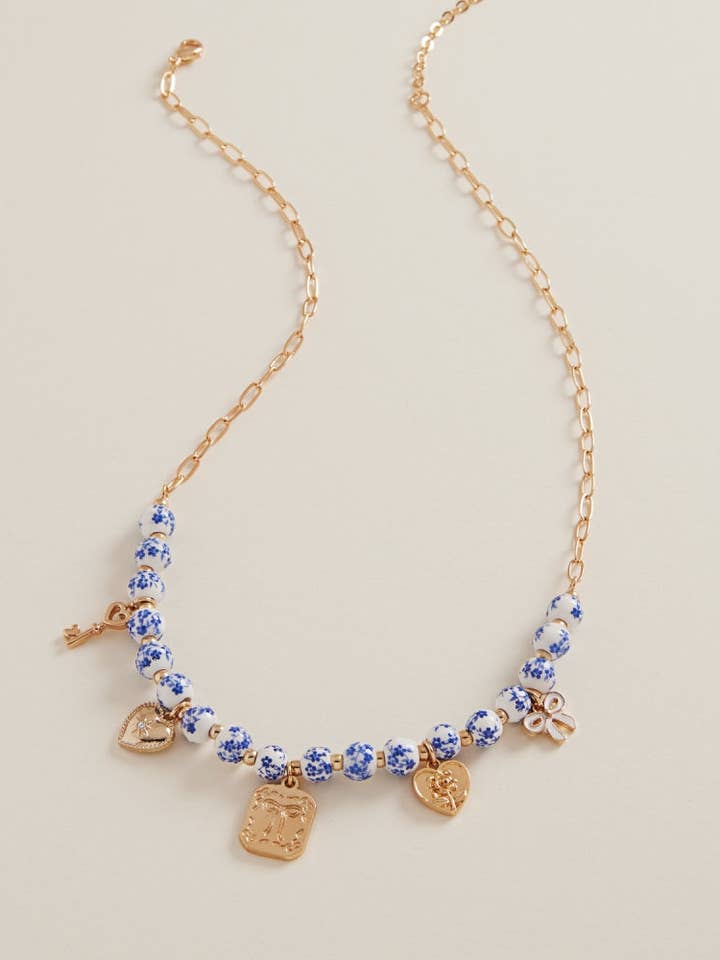 Mixed Metal Charms With Ceramic Beads Necklace for wholesale by Designature New York