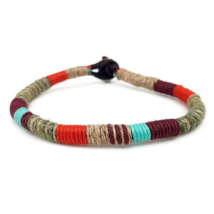 Anju Jewelry - Wholesale Woven/Braided Bracelet - Aadi Multicolor Twine Green Orange Tan Men's Bracelet