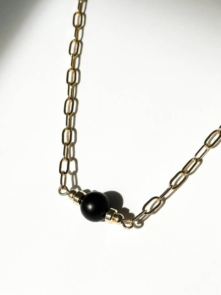 Clarke | Smokey Quartz | Gold-filled Paperclip Chain Necklac for wholesale by Aves + Brit | Handmade Midwest Modern Jewelry
