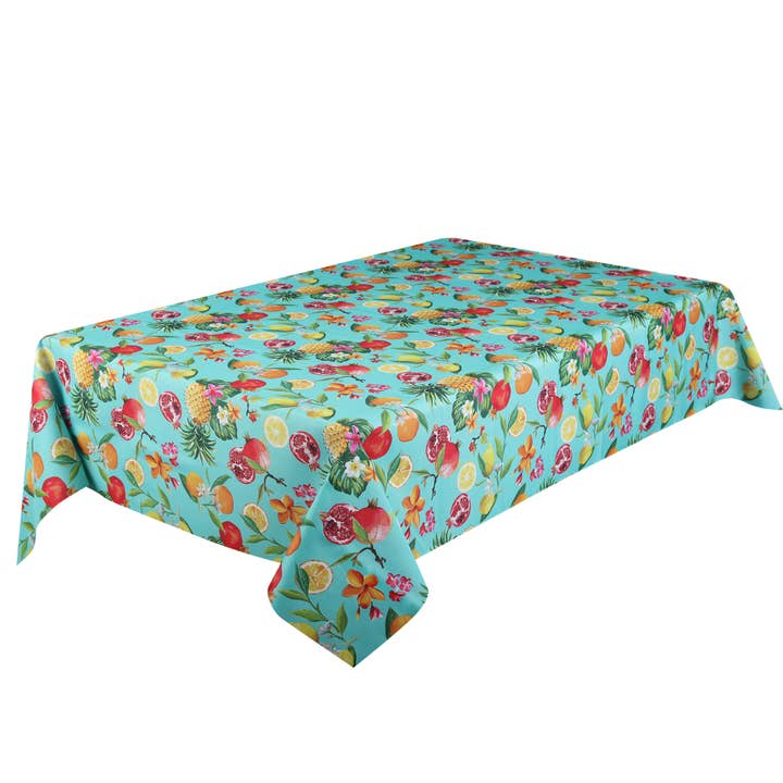 Tropical Fiesta - Aqua - 100% Polyester Tablecloth for wholesale by Texstyles Deco Inc.