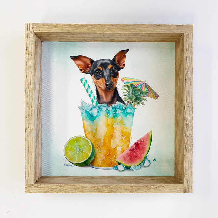 Pinscher Dog Summer Drink Small Canvas Sign- Funny Cocktail for wholesale by Hangout Home
