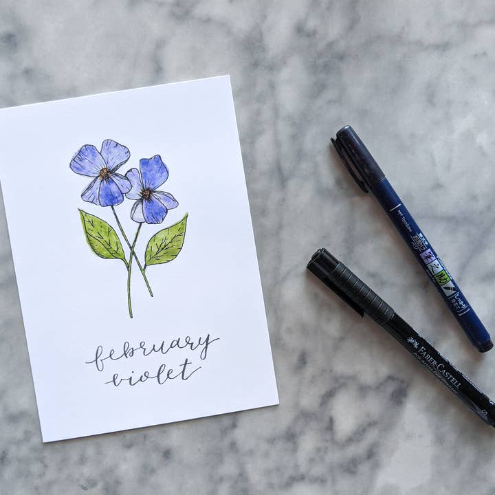 Kallos Ink – wholesale Art print – Birth Month Flower Print: February, the Violet1