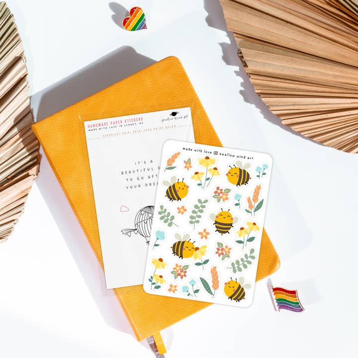 Swallow Wind Art – wholesale Sticker – Sticker Sheet - Bees in a Garden2