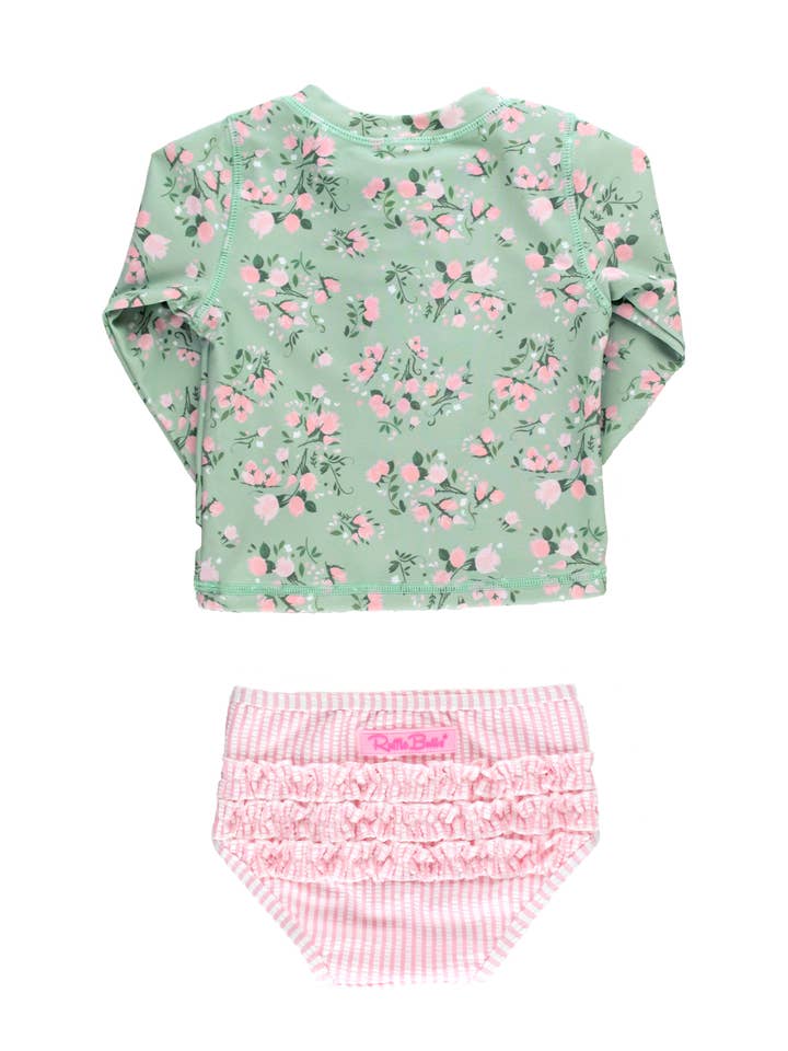 Green Girls Tea Roses Long Sleeve Zipper Rash Guard 2-Piece Swimsuit with Signature Rear Ruffles
for wholesale on Faire1