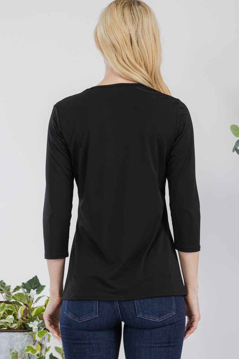 Celeste Clothing - Venta al por mayor Camiseta - Mujer - TOP DE CAPAS SIN ARRUGAS CON MANGAS 3/4 -CT1321438