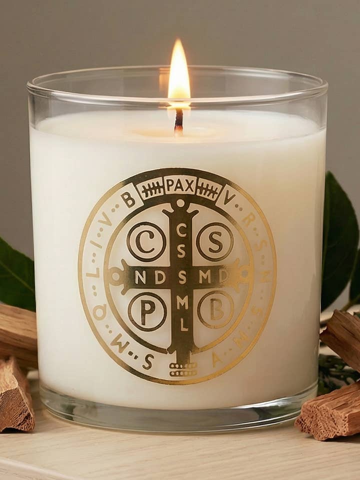 Saint Benedict Medal Candle for wholesale by Pax Rosa
