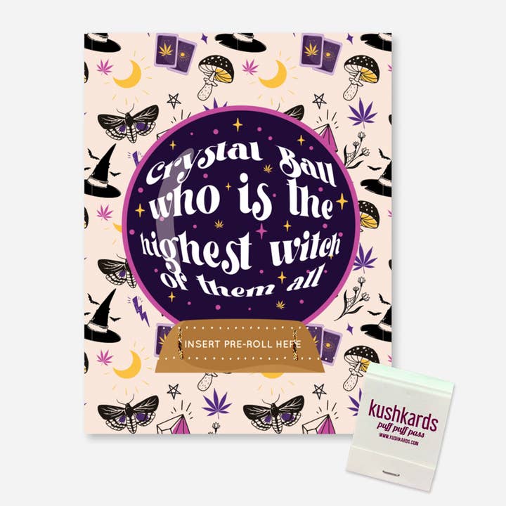 🔮 Crystal Ball Highest Witch Cannabis Greeting Card w/ Matchbook for wholesale by KushKards