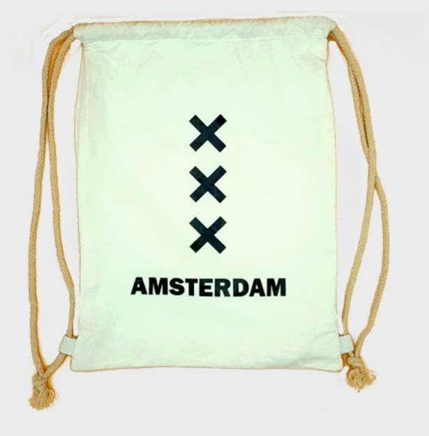TRAAGOODS.COM – wholesale Drawstring bag – Unisex – Amsterdam XXX White Cotton Backpack0