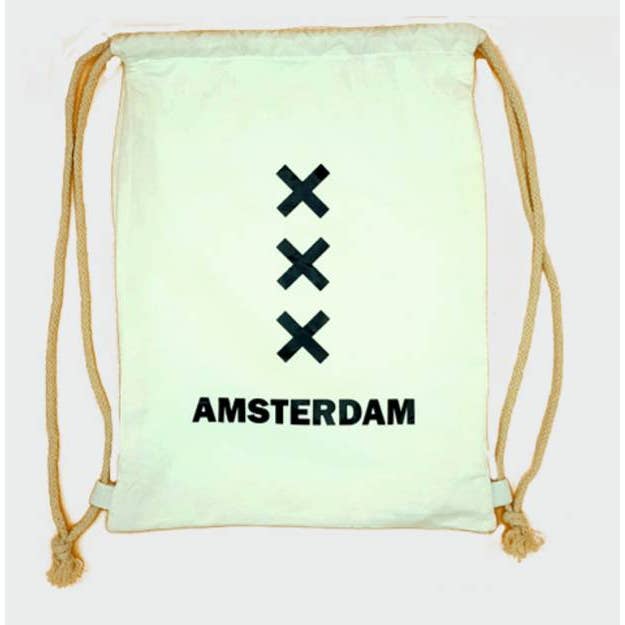 TRAAGOODS.COM – wholesale Drawstring bag – Unisex – Amsterdam XXX White Cotton Backpack