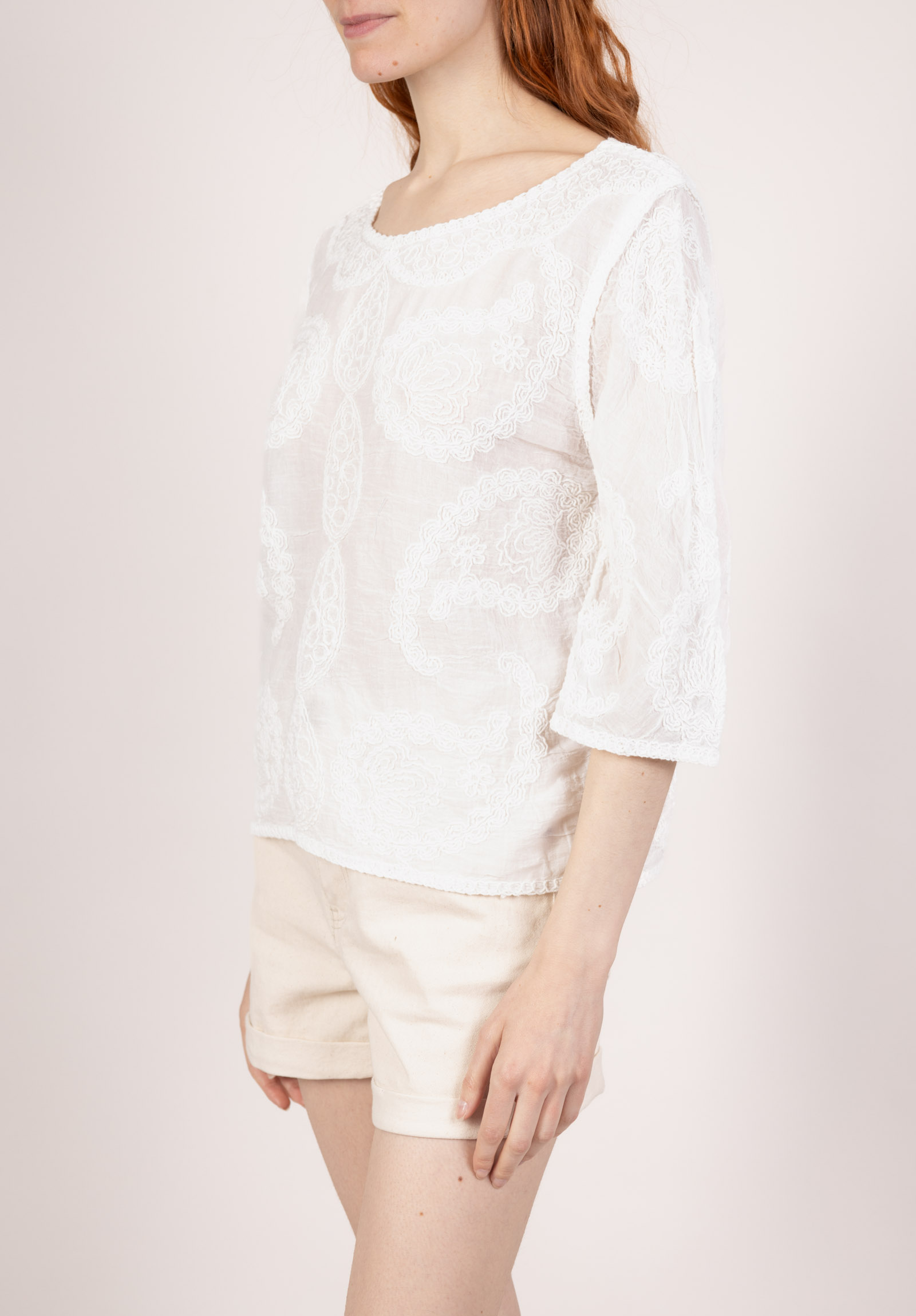 DIX-ONZE - Wholesale T-Shirt - Women's - Embroidered Top with 3/4 Sleeves – Ornamental Patterns5