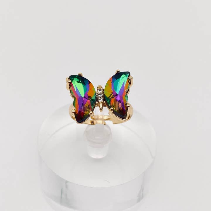 Mio Queena - Wholesale Cocktail/Statement Ring - Gradient Glass Butterfly Ring