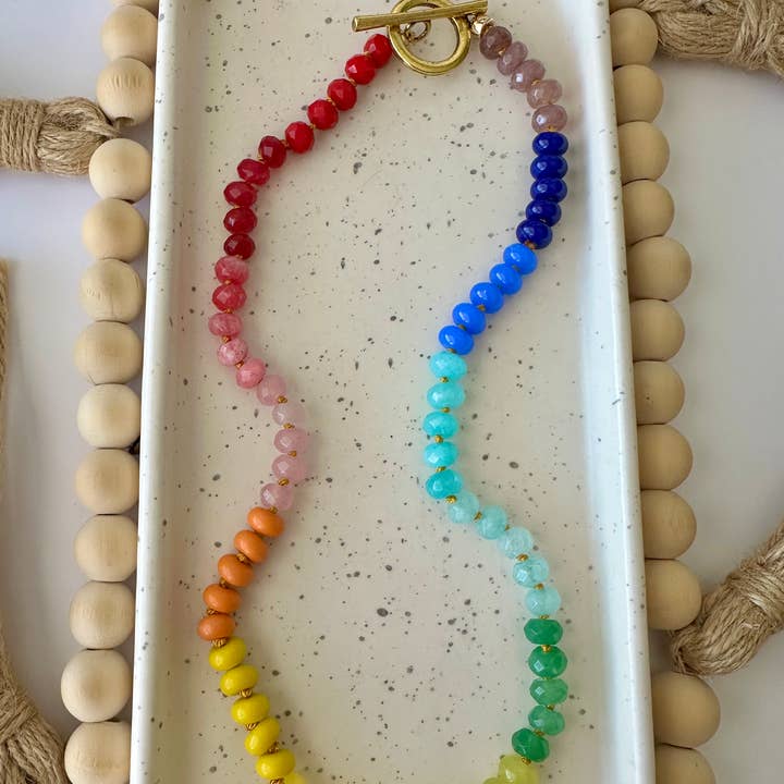 Hand-Knotted Multi-Stone Rainbow Necklace for wholesale by Larra Mirk Design